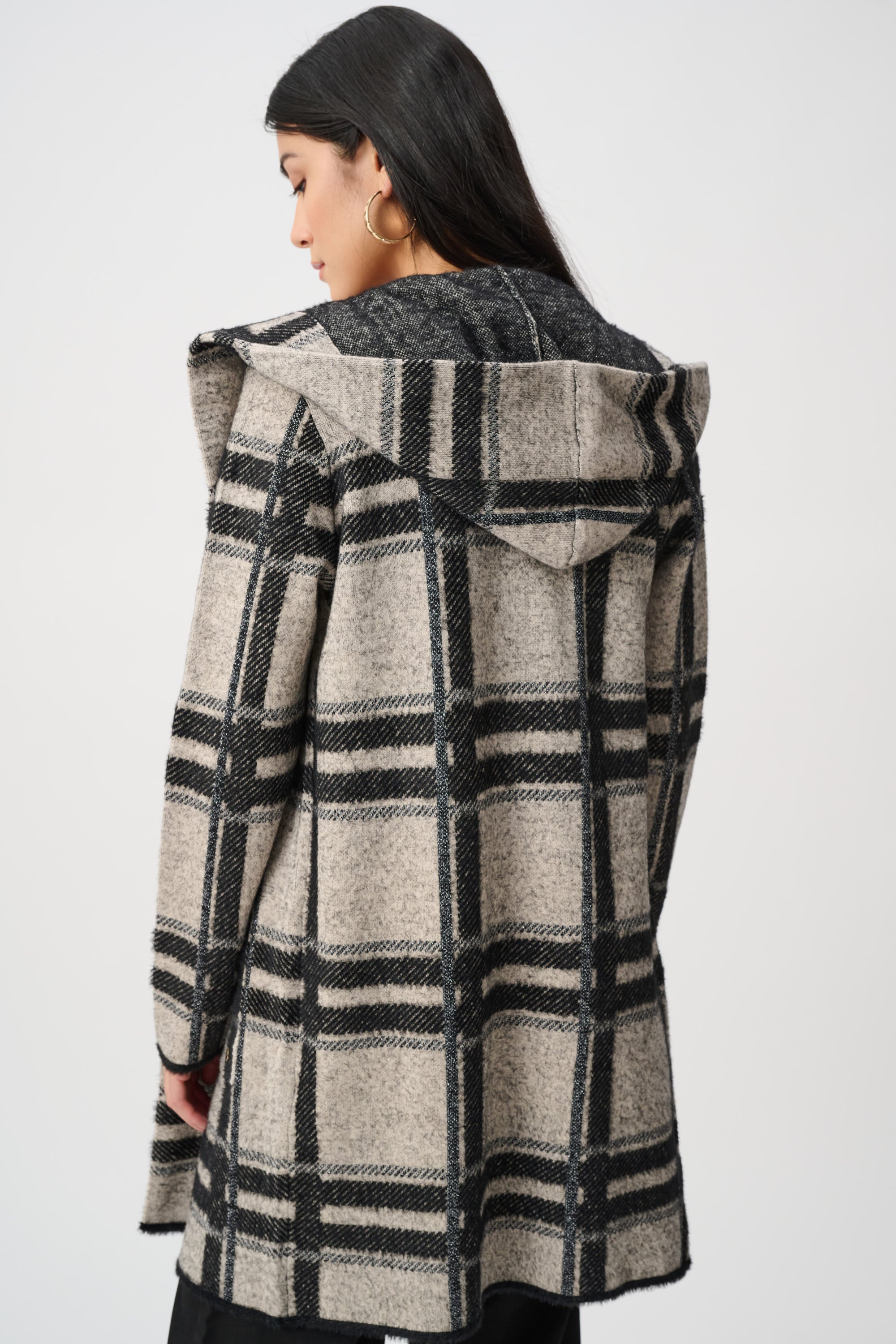BRUSHED JACQUARD PLAID HOODED JACKET