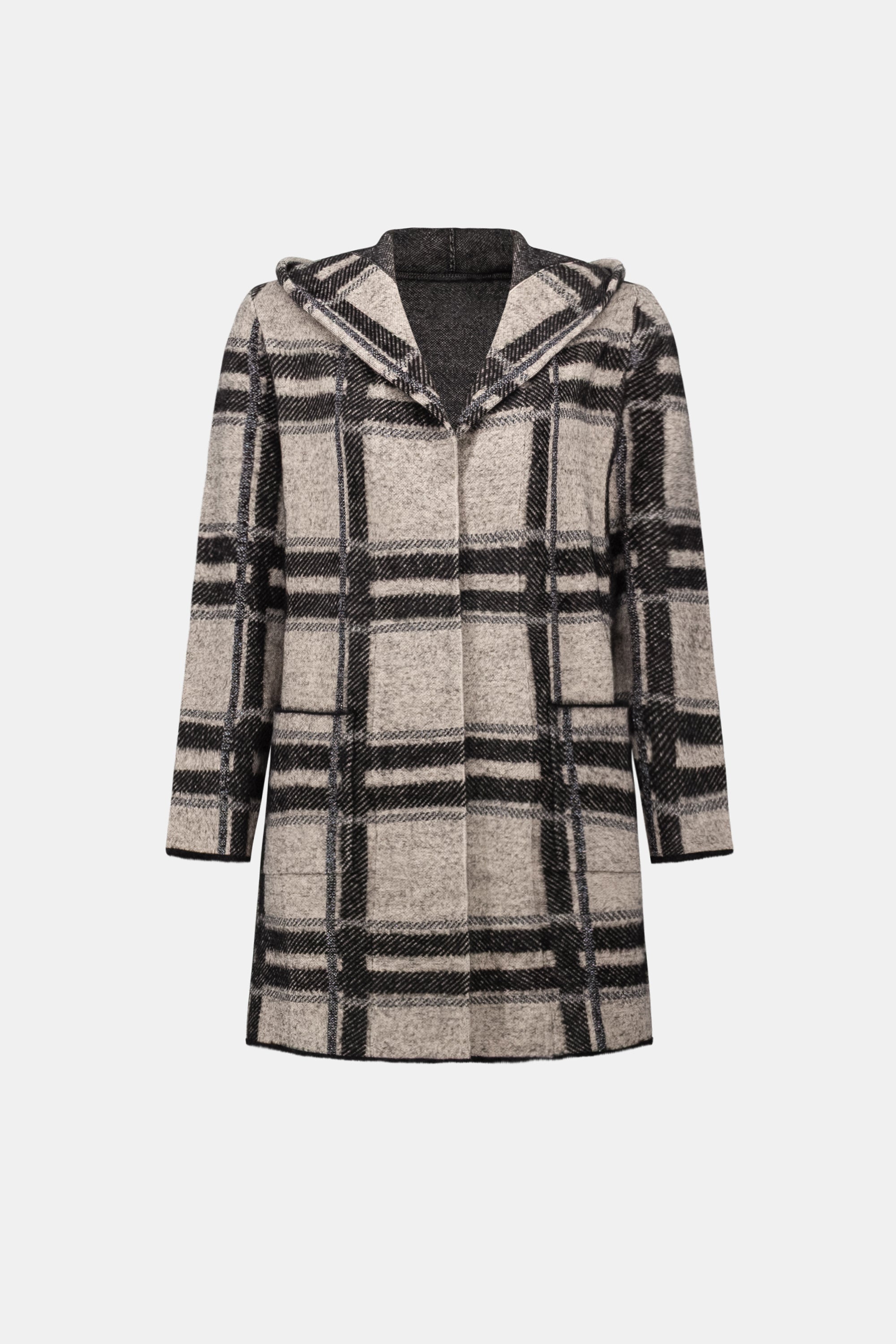 BRUSHED JACQUARD PLAID HOODED JACKET