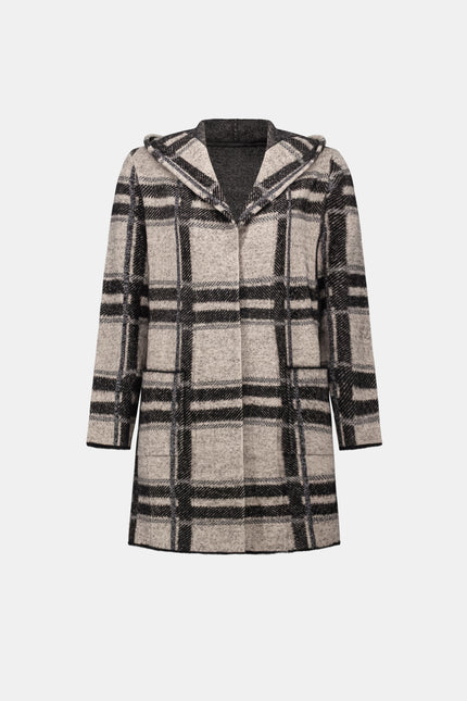 BRUSHED JACQUARD PLAID HOODED JACKET