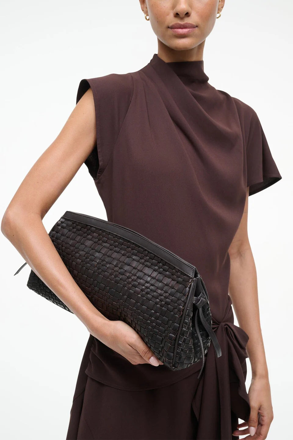MAUDE SOFT CLUTCH ESPRESSO WOVEN LEATHER