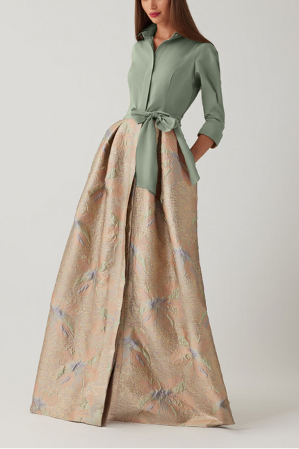 TAFFETA SHIRT WAIST JACQUARD SKIRT GOWN