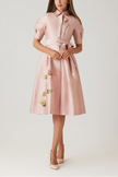 SHIMMER JACQUARD EMBROIDERED FLOWER SHIRT DRESS
