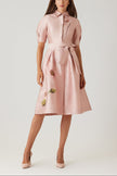 SHIMMER JACQUARD EMBROIDERED FLOWER SHIRT DRESS