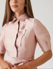 SHIMMER JACQUARD EMBROIDERED FLOWER SHIRT DRESS