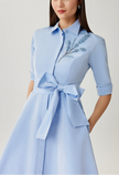 TAFFETA DROP WAIST BEAD TRIM SHIRT DRESS