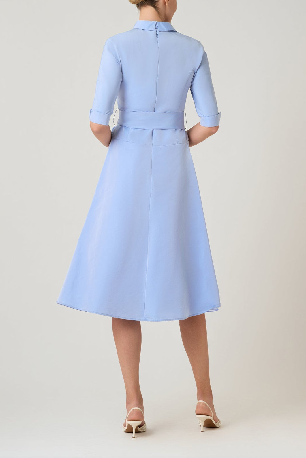 TAFFETA DROP WAIST BEAD TRIM SHIRT DRESS