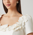 CREPE 3D FLOWER AND PEARL TRIM SCOOP NECK DRESS