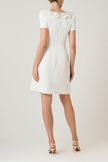 CREPE 3D FLOWER AND PEARL TRIM SCOOP NECK DRESS