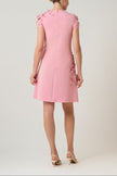 CREPE 3D FLOWER CAP SLEEVE A LINE DRESS