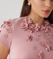 CREPE 3D FLOWER CAP SLEEVE A LINE DRESS