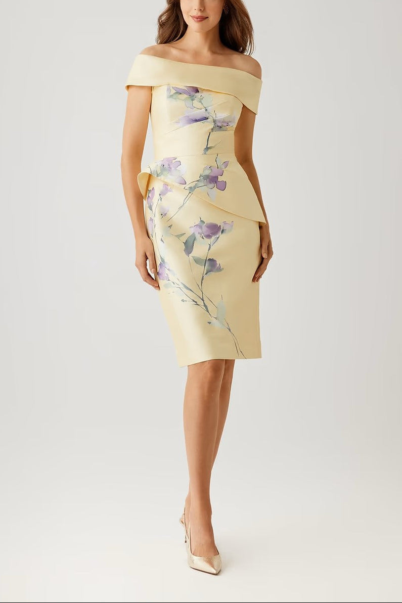 MIKADO FLORAL PRINTED PEPLUM DRESS