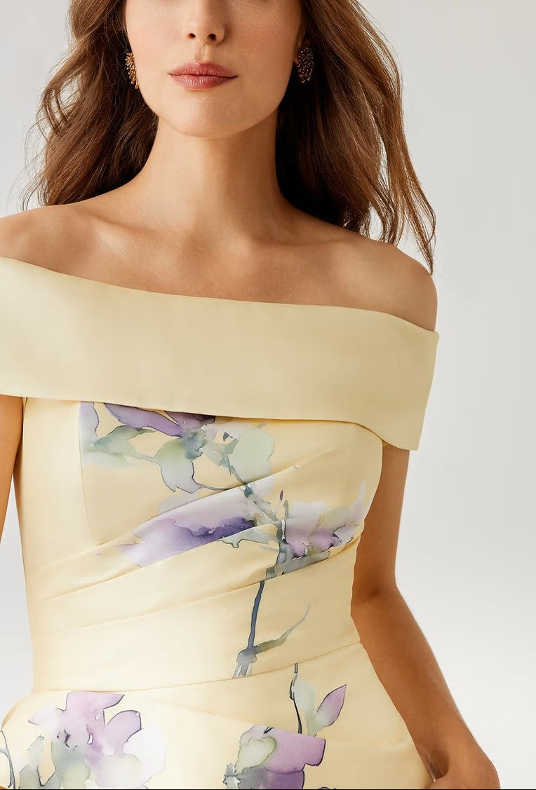 MIKADO FLORAL PRINTED PEPLUM DRESS