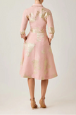 METALLIC FLORAL JACQUARD SHIRT WAIST DRESS