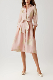 METALLIC FLORAL JACQUARD SHIRT WAIST DRESS