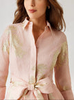 METALLIC FLORAL JACQUARD SHIRT WAIST DRESS