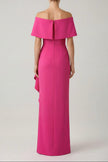 CREPE OFF THE SHOULDER FLOUNCE WITH BOW TRIM GOWN