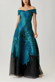 JACQUARD ORGANZA OFF SHOULDER A LINE GOWN