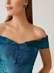 JACQUARD ORGANZA OFF SHOULDER A LINE GOWN