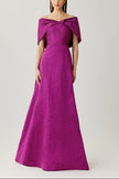 JACQUARD OFF THE SHOULDER GOWN WITH BACK BOW