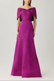 JACQUARD OFF THE SHOULDER GOWN WITH BACK BOW