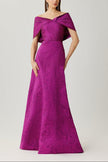 JACQUARD OFF THE SHOULDER GOWN WITH BACK BOW