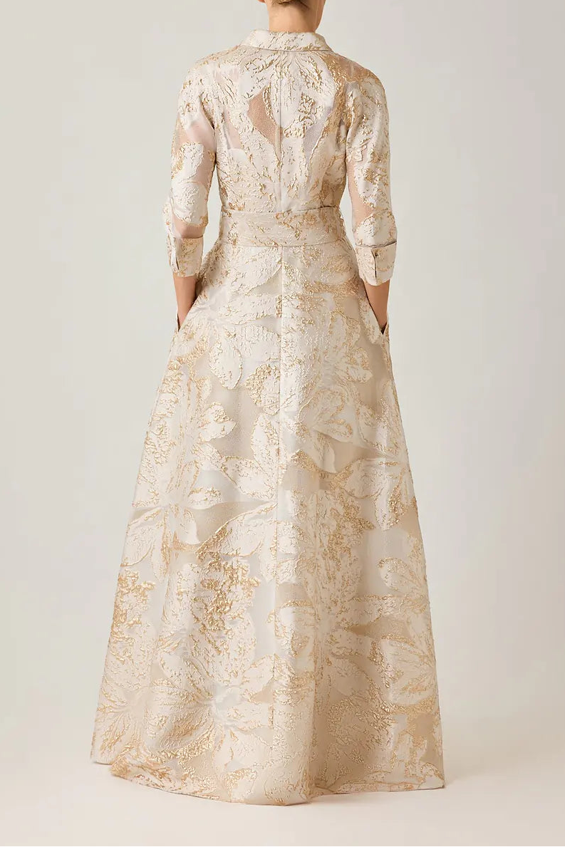 METALLIC BURNOUT JACQUARD SHIRT WAIST GOWN