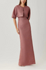 METALLIC JACQUARD STRAPLESS COLUMN GOWN WITH BOLERO