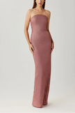 METALLIC JACQUARD STRAPLESS COLUMN GOWN WITH BOLERO