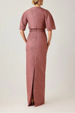 METALLIC JACQUARD STRAPLESS COLUMN GOWN WITH BOLERO