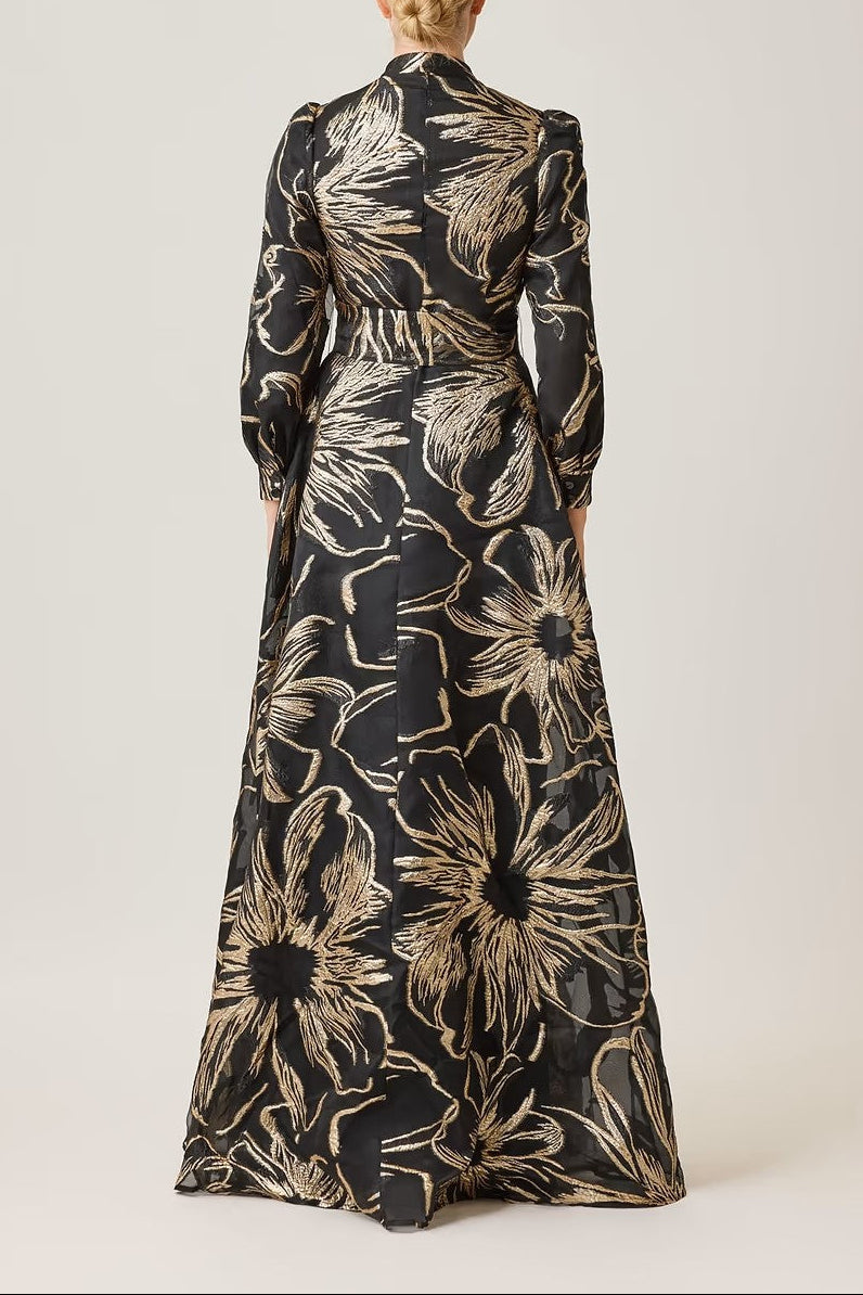 METALLIC FOIL ORGANZA SHIRT WAIST GOWN