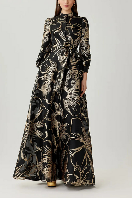 METALLIC FOIL ORGANZA SHIRT WAIST GOWN