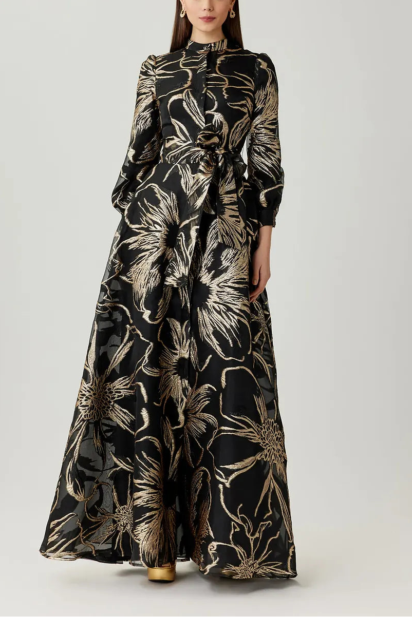 METALLIC FOIL ORGANZA SHIRT WAIST GOWN