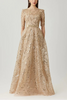 SEQUIN EMBROIDERED TULLE THREE QUARTER SLEEVE GOWN