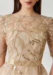 SEQUIN EMBROIDERED TULLE THREE QUARTER SLEEVE GOWN