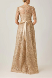 SEQUIN EMBROIDERED TULLE THREE QUARTER SLEEVE GOWN