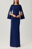 CREPE GOWN WITH RHINESTONE TRIM CUT OUT SLEEVES