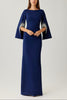 CREPE GOWN WITH RHINESTONE TRIM CUT OUT SLEEVES