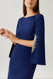 CREPE GOWN WITH RHINESTONE TRIM CUT OUT SLEEVES