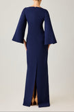 CREPE GOWN WITH RHINESTONE TRIM CUT OUT SLEEVES