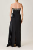 CRYSTAL TRIM BOW CREPE GOWN