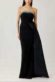 CRYSTAL TRIM BOW CREPE GOWN