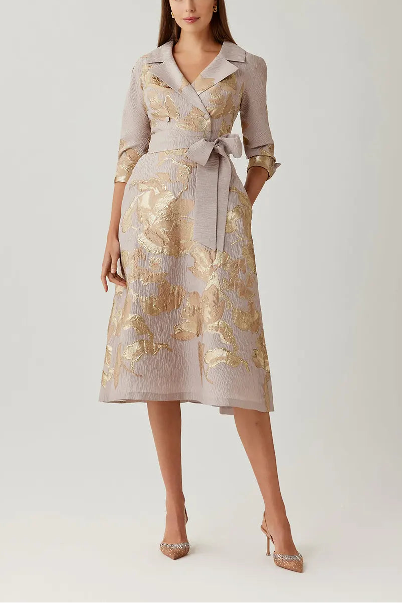 JACQUARD METALLIC PRINTED SHIRT DRESS