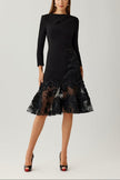 CREPE LACE TRIM TEA LENGTH DRESS