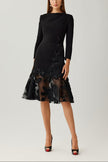 CREPE LACE TRIM TEA LENGTH DRESS