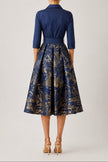 TAFFETA JACQUARD METALLIC FLORAL SHIRT WAIST DRESS