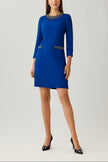 JEWELED NECKLINE CREPE A LINE DRESS