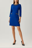 JEWELED NECKLINE CREPE A LINE DRESS