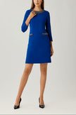 JEWELED NECKLINE CREPE A LINE DRESS