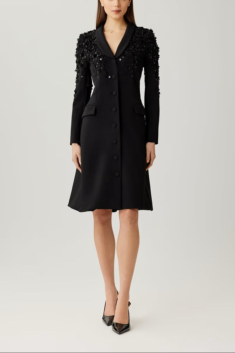 EMBELLISHED TUXEDO COAT DRESS