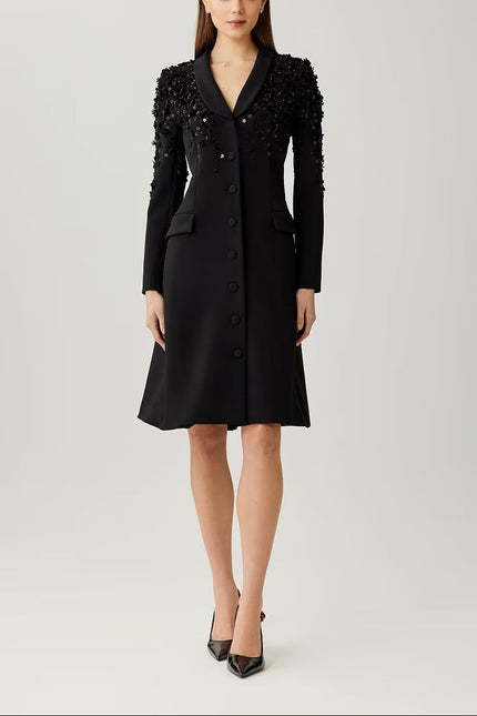 EMBELLISHED TUXEDO COAT DRESS